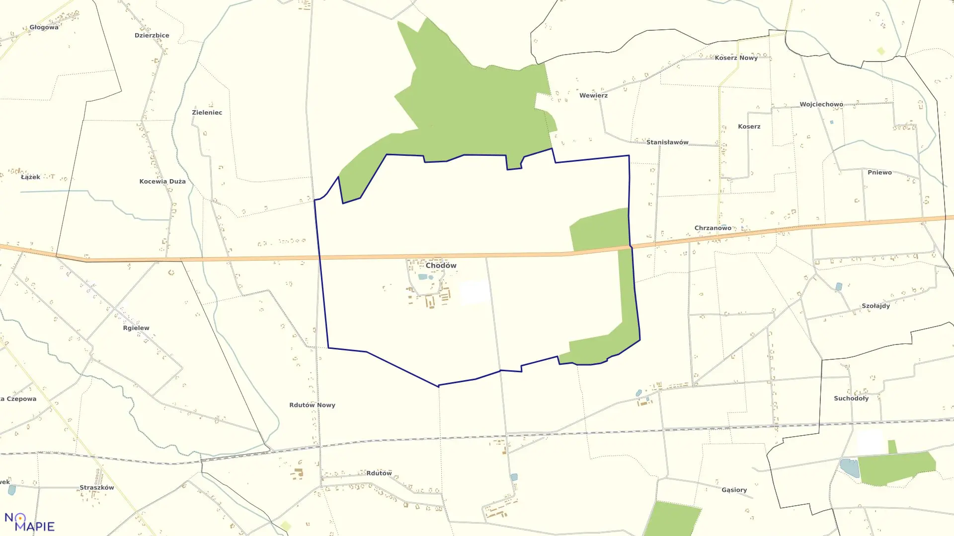 Mapa obrębu CHODÓW PGR w gminie Chodów