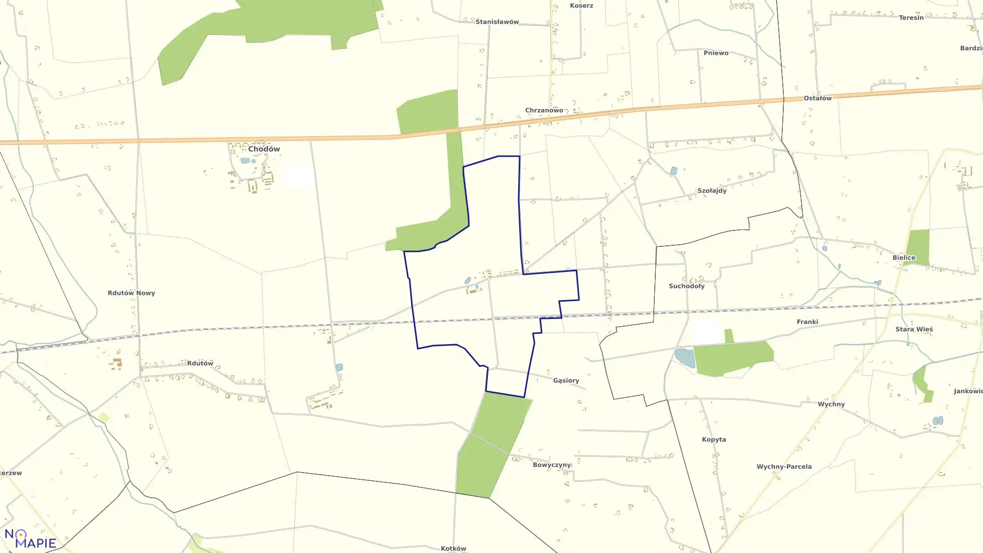 Mapa obrębu DOMANIKÓW PGR w gminie Chodów