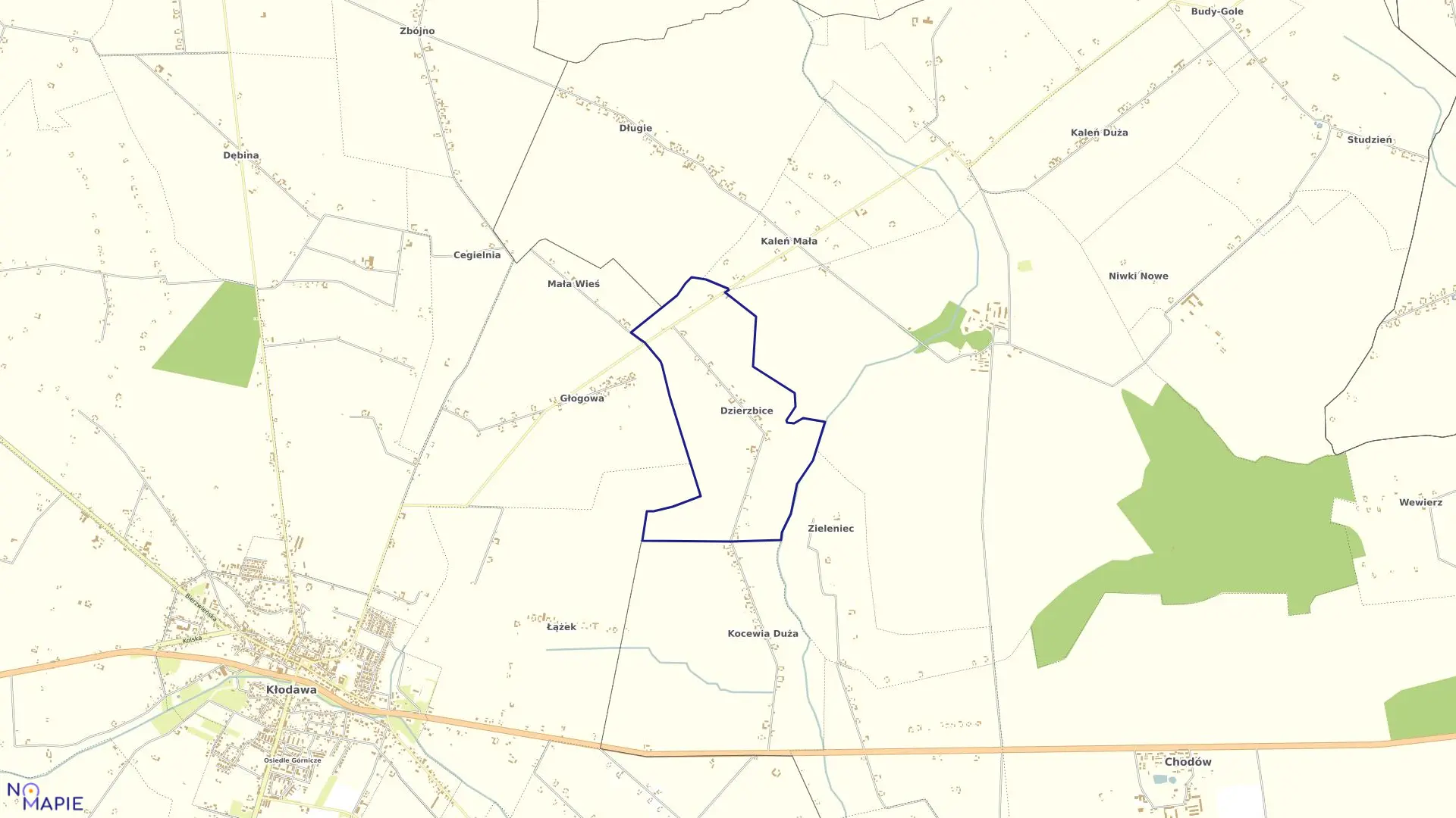 Mapa obrębu DZIERZBICE w gminie Chodów