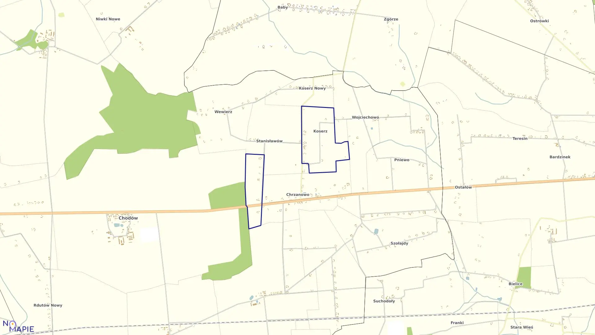 Mapa obrębu KOSERZ w gminie Chodów